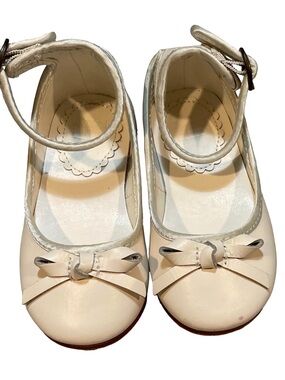 Janie and Jack Spring Celebration Girls Cream Bow Ankle-Strap Ballet Flats 6
